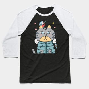 Gray Cat In Puffy Coat with a Pretty Stargazer on Head Baseball T-Shirt